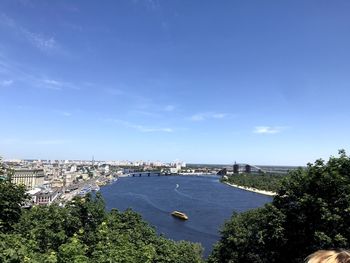 High angle view of city at waterfront