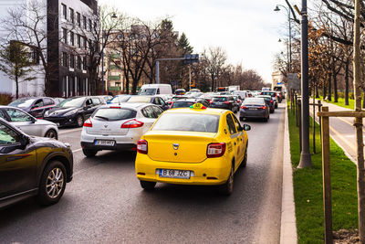 View of traffic on city street