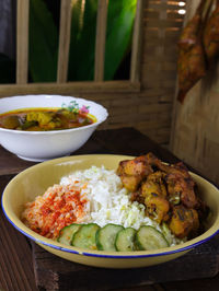 Close-up of food in plate on table