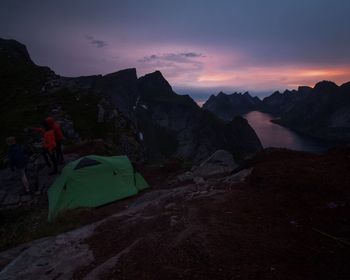 Scenic view of mountains against sky during sunset