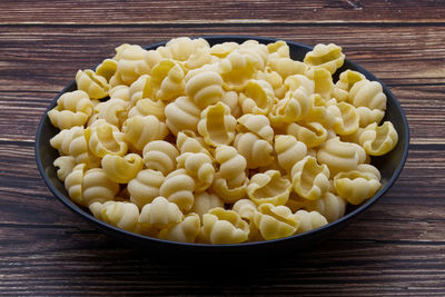 High angle view of food in bowl on table