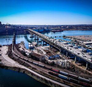 High angle view of bridge over river against sky