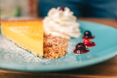 Close-up of cake served on plate