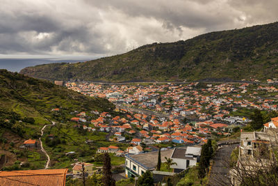 High angle view of townscape against sky