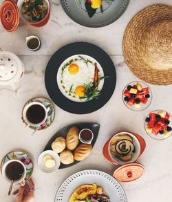 High angle view of breakfast on table