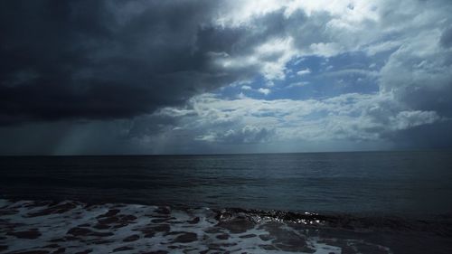 Scenic view of sea against storm clouds