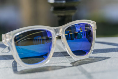 Close-up of sunglasses on table