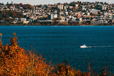 Scenic view of sea against sky during autumn