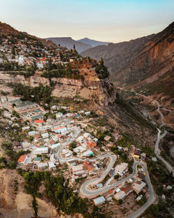 High angle view of buildings in town