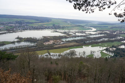 Scenic view of river by landscape against sky