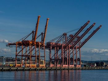 Cranes at construction site against sky