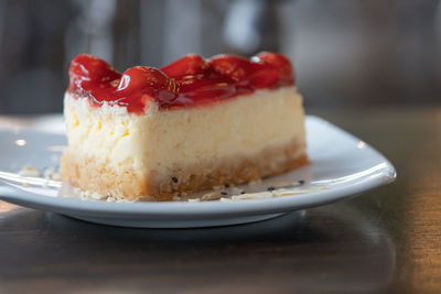 Close-up of cake in plate on table