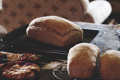 High angle view of bread in container on table