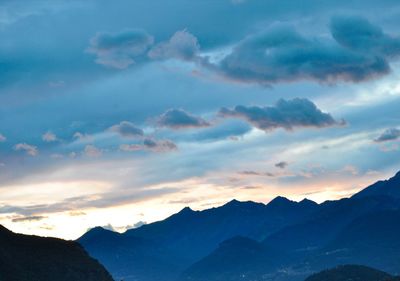 Scenic view of mountains against sky during sunset