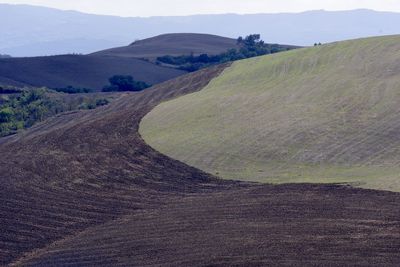 High angle view of land against sky