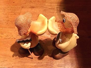 High angle view of table on table