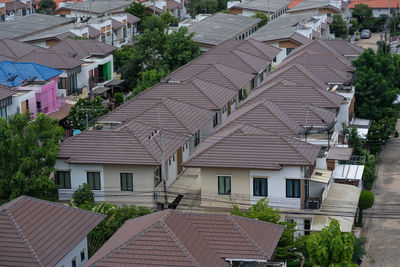 High angle view of buildings in town