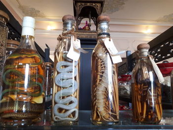 Close-up of bottles