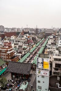 Aerial view of cityscape against clear sky