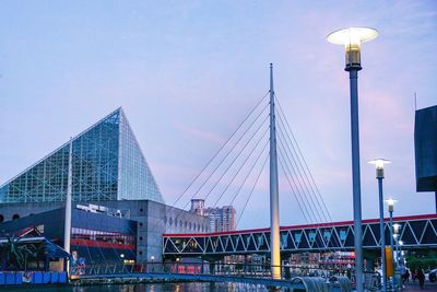 Bridge over river against sky in city