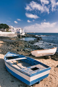 Boats on beach against sky