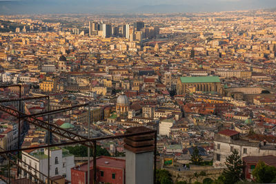 High angle view of buildings in city