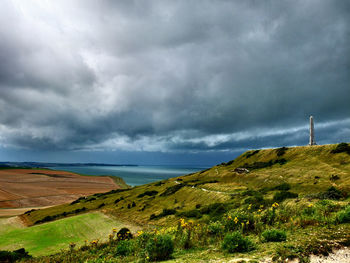 Scenic view of landscape against cloudy sky