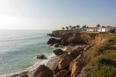 Scenic view of sea against clear sky