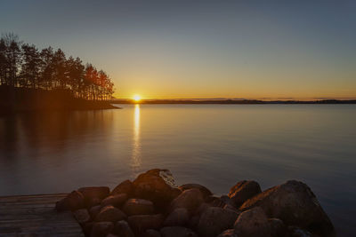 Scenic view of lake against sky during sunset