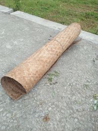 High angle view of wood on field