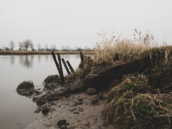 Scenic view of lake against clear sky
