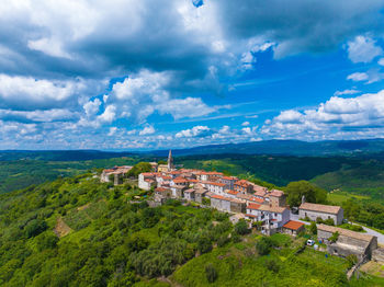 High angle view of townscape against sky