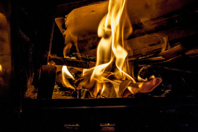 Close-up of fire on wood