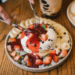 Close-up of dessert in plate on table