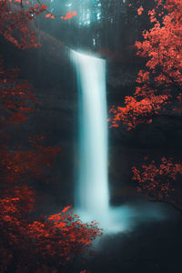 Scenic view of waterfall in forest during autumn