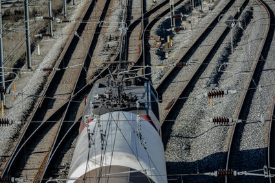 Low angle view of train on railroad tracks