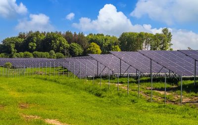 Generating clean energy with solar modules in a big park in northern europe.