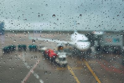 Full frame shot of wet window in rainy season