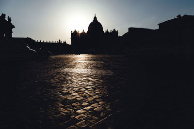 Silhouette of church at sunset