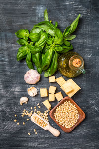 High angle view of vegetables on table