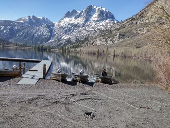 Scenic view of lake against mountain range