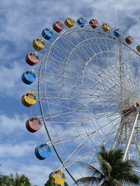 Low angle view of ferris wheel against cloudy sky