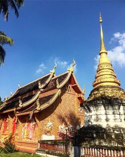Low angle view of pagoda against sky
