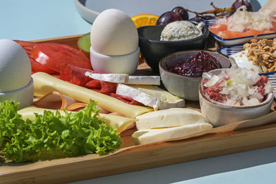 High angle view of food on table