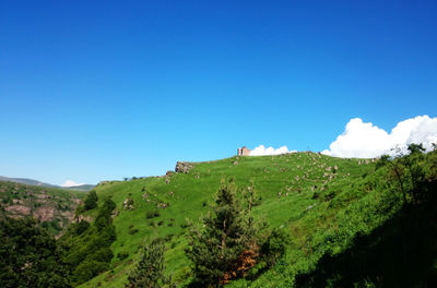 Scenic view of landscape against clear blue sky