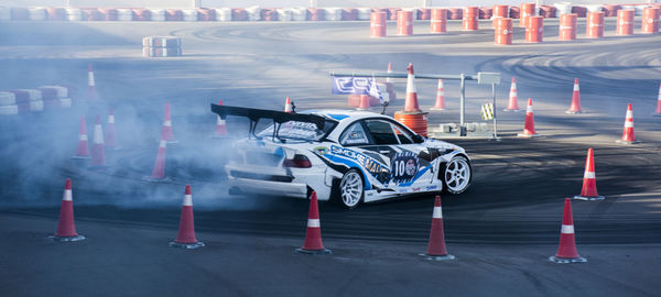 High angle view of sports car on track