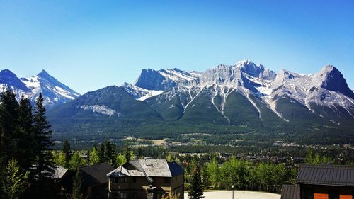 Scenic view of snow covered mountains