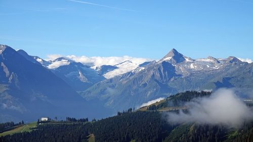 Scenic view of snowcapped mountains against sky