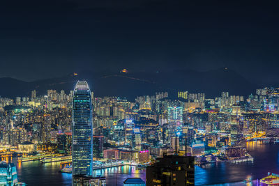 Illuminated buildings in city at night