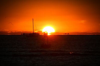 Scenic view of sea against orange sky
